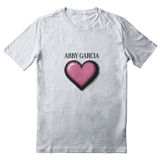 Abby Garcia Grunge Dithered simple Heart- Not realistic. Use a thin serif font. Use baby pink. shirt