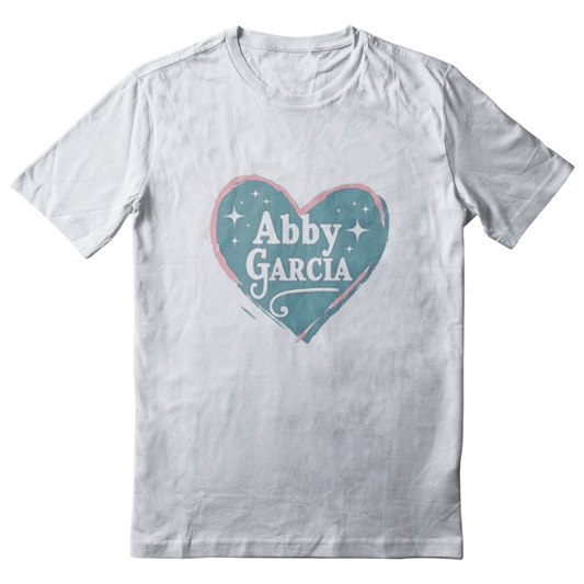 Abby Garcia Moody teal and baby pink heart outline with a grunge faded look shirt